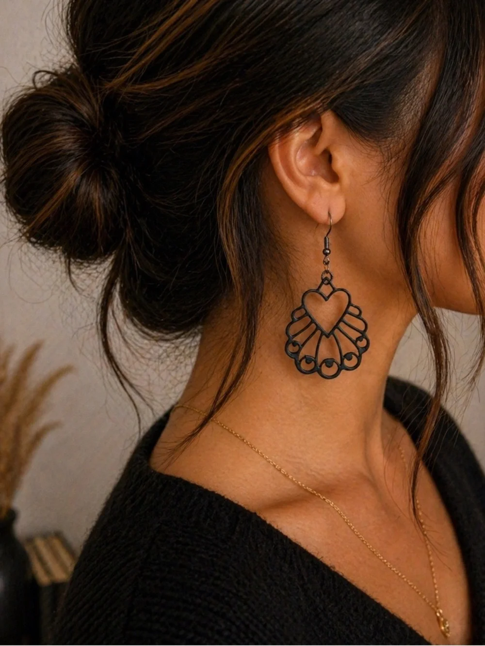 Peacock Black Heart Earrings